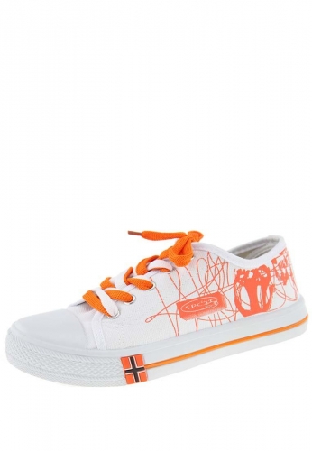Trend Canvas Shoes / weiss - orange Trendschuhe aus Leinen im aktuellen Design