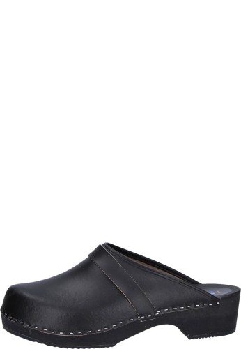 Holz Clog aus Leder mit klassischen Blockabsatz und Riemen an der Clog Oberseite unisex