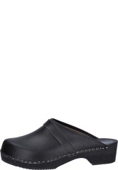Holz Clog aus Leder mit klassischen Blockabsatz und Riemen an der Clog Oberseite unisex - Der klassische Holzclog zeigt sich stilecht mit Blockabsatz und Holzsohle mit griffigem Gummi f�r sicheren Halt auf allen B�den. Der Ristriemen rundet den Damen und Herren Clog sehr sch�n ab.   - Obersohle aus Holz ...