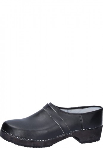 Holz Clog aus Leder mit klassischen Blockabsatz und Riemen an der Clog Oberseite unisex, geschlossen