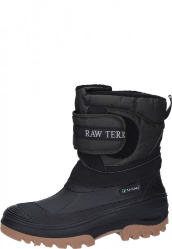 Schwarzer gef�tteter Stallstiefel mit Klettverschlusss und Webpelzfutter und PVC - Fu�