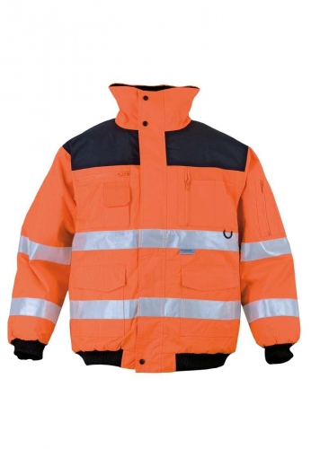 Warnbau-Pilotenjacke mit Reflexstreifen in oranger Signalfarbe