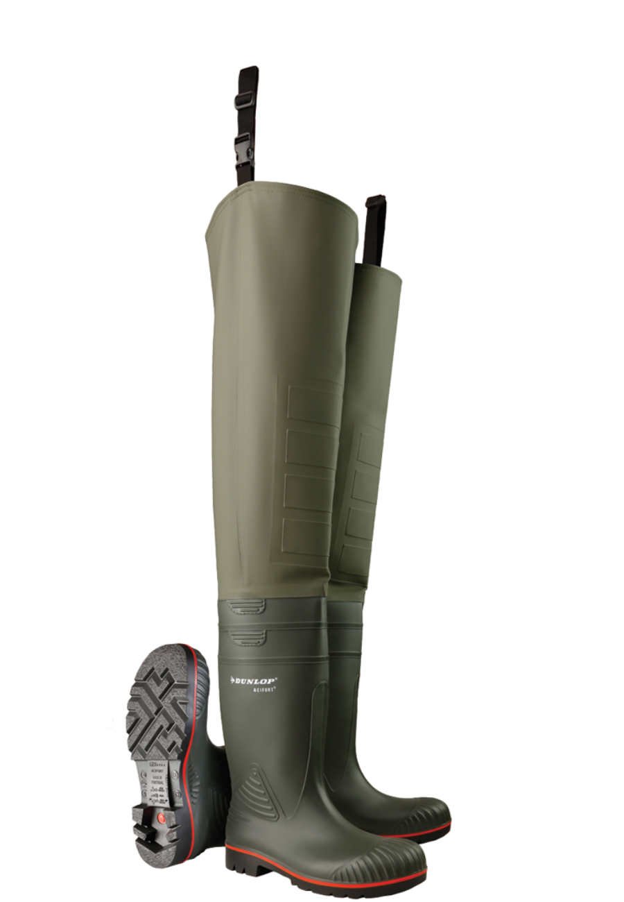 DUNLOP Acifort Heavy Duty Wathose S5 SRA - Grüne Gummistiefel Gr. 48