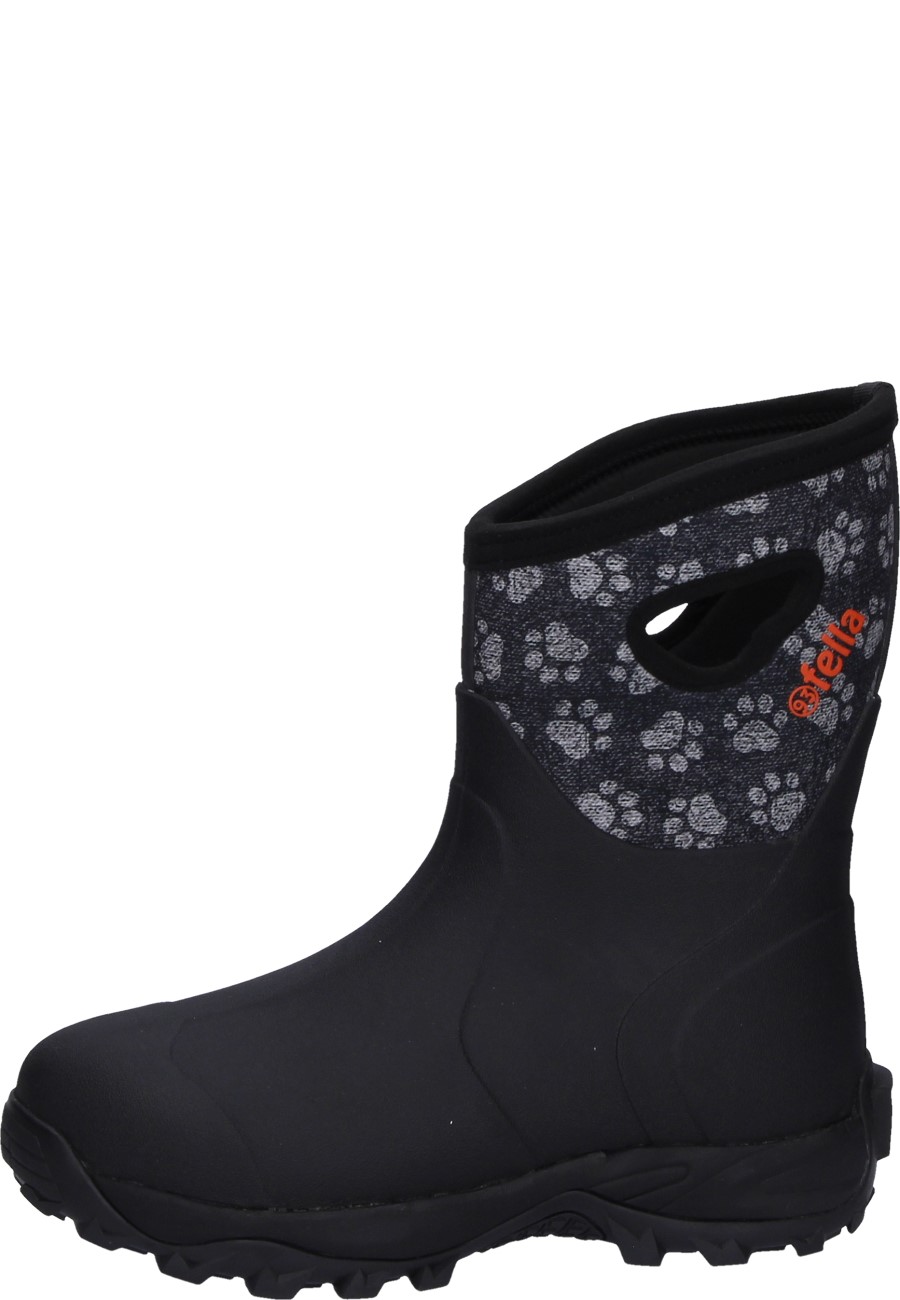 Fella Damen Gummistiefel JEANNIE MID BLACK mit Pfötchen Design