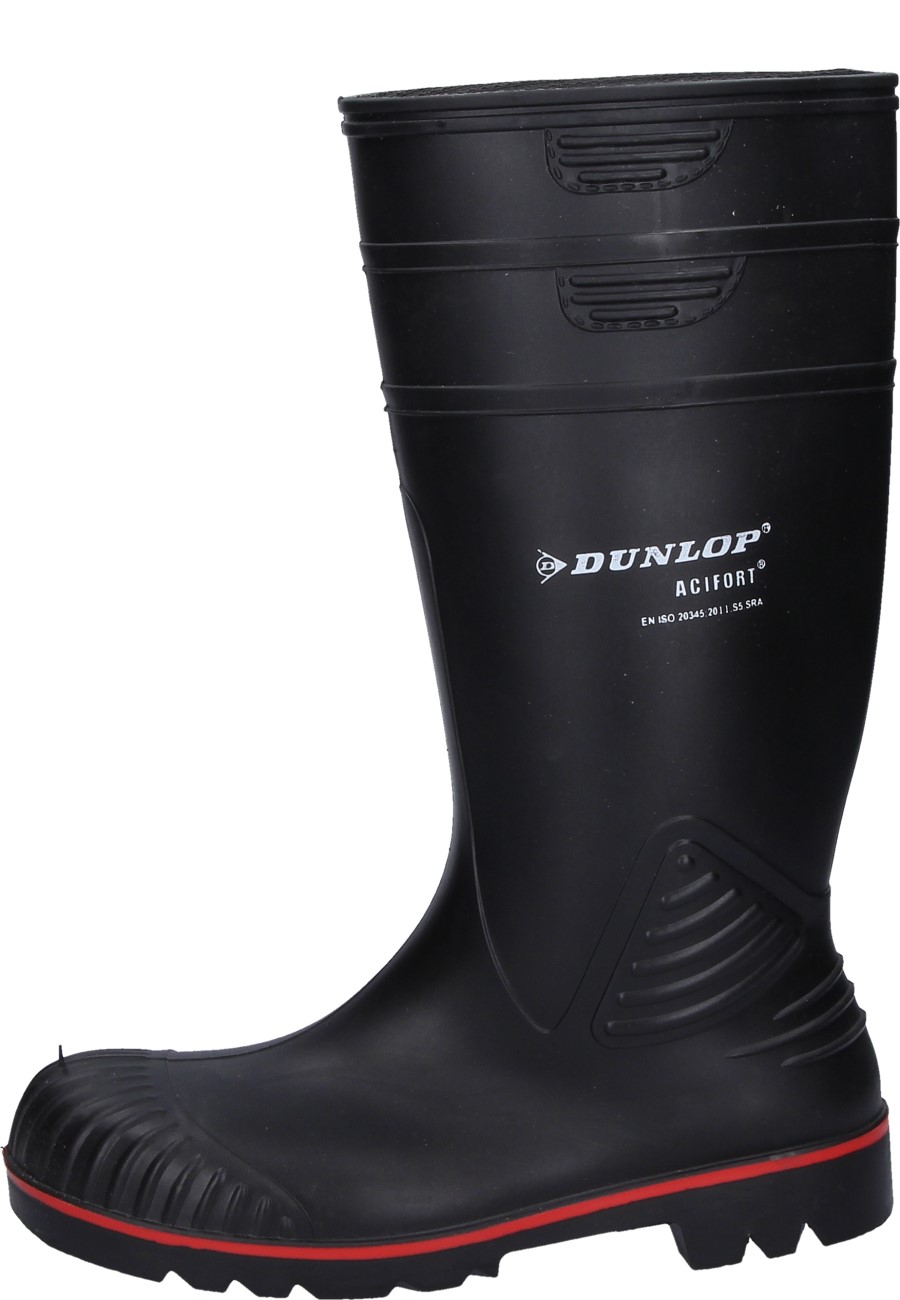 Schwarzer Gummistiefel Dunlop Acifort mit Stahlkappe und Trittschutz  EN345 S5