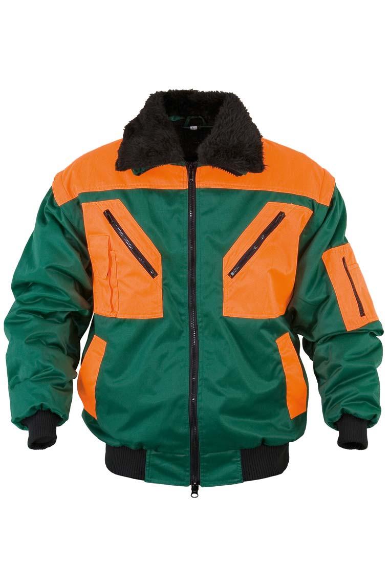 Freizeit- Arbeitsjacke Pilotenjacke zweifarbig, forstgrün-orange
